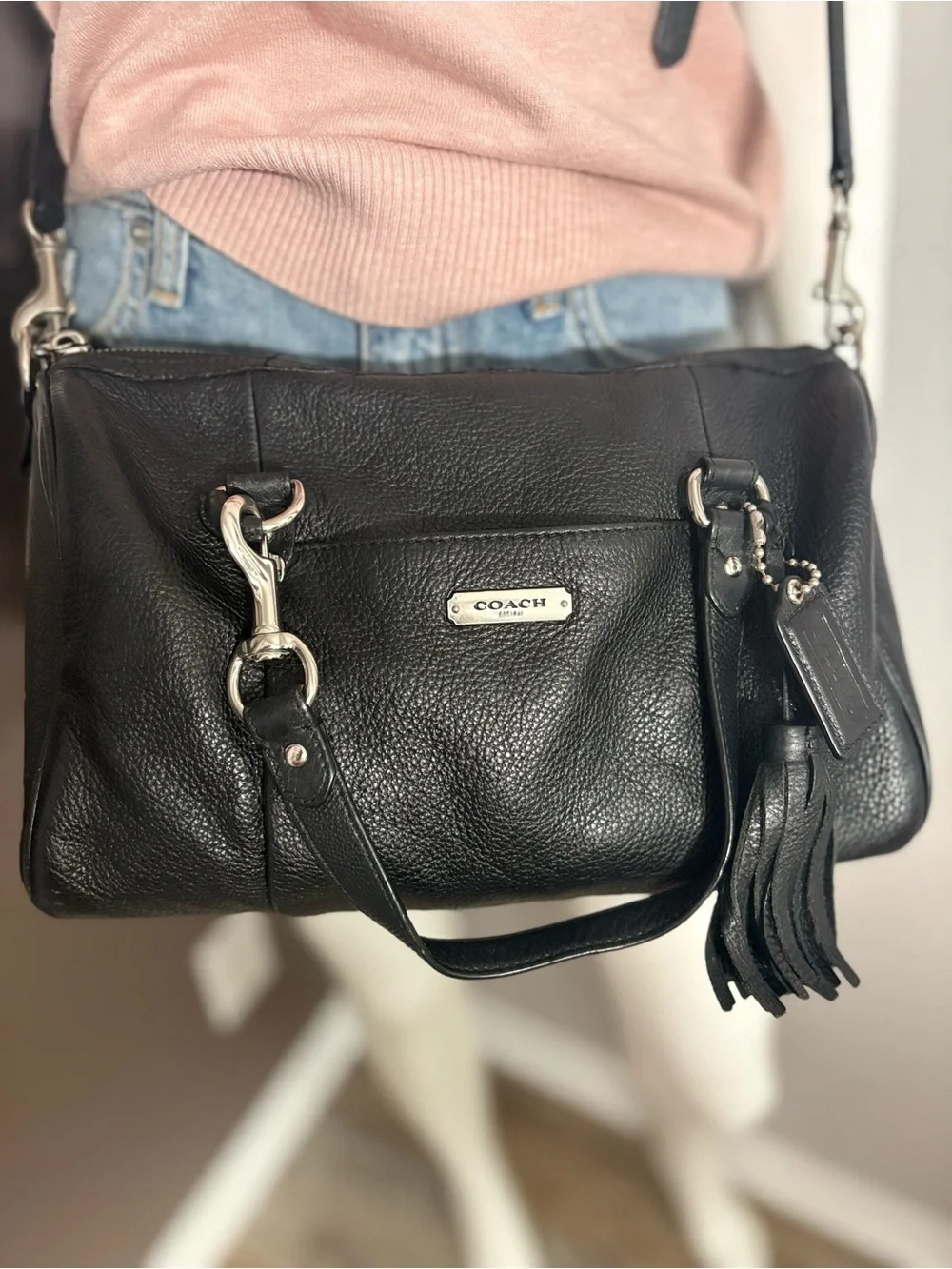 Coach F26121 Avery black pebbled leather satchel